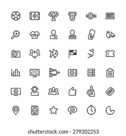 Set of Outline Vector Icons on the Theme of Soccer for Yours Sports Apps or other Projects. Isolated on white background.