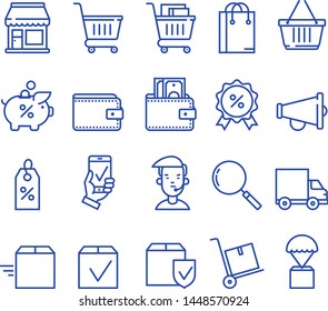  Set of outline vector icons for online shopping and e-commerce. Internet marketplace collection.