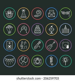Set of outline vector icons of party and birthday