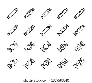 Set of Outline Vector Icons Related With Candy, Sweets. Modern Style, Premium Quality.