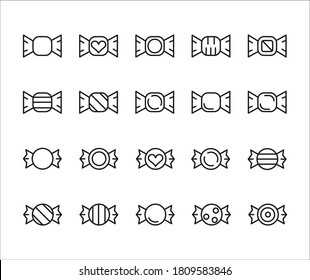 Set of Outline Vector Icons Related With Candy, Sweets. Modern Style, Premium Quality.