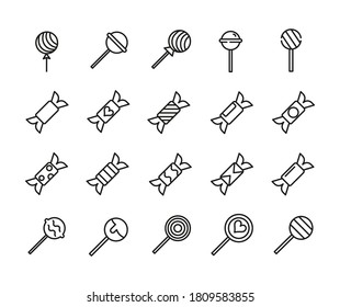 Set of Outline Vector Icons Related With Candy, Sweets. Modern Style, Premium Quality.