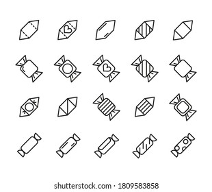 Set of Outline Vector Icons Related With Candy, Sweets. Modern Style, Premium Quality.
