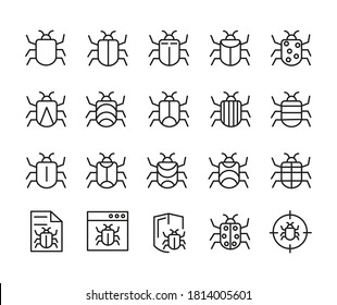 Set of Outline Vector Icons Related Bug, Insect. For App, UI, Web. Modern Style, Premium Quality.