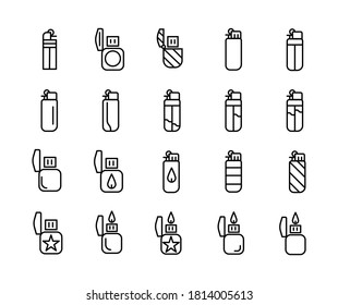 Set of Outline Vector Icons Related Lighter. For App, UI, Web. Modern Style, Premium Quality.