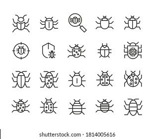 Set of Outline Vector Icons Related Bug, Insect. For App, UI, Web. Modern Style, Premium Quality.
