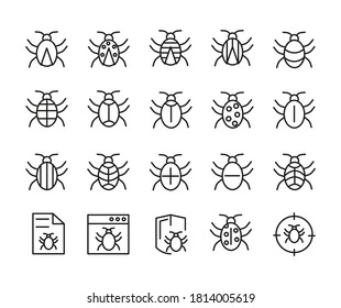 Set of Outline Vector Icons Related Bug, Insect. For App, UI, Web. Modern Style, Premium Quality.