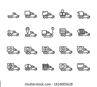 Set of Outline Vector Icons Related Truck, Delivery, Transportation. For App, UI, Web. Modern Style, Premium Quality.