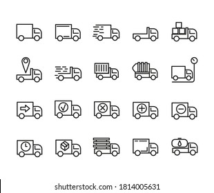 Set of Outline Vector Icons Related Truck, Delivery, Transportation. For App, UI, Web. Modern Style, Premium Quality.