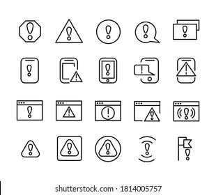 Set of Outline Vector Icons Related Warning, Attention. For App, UI, Web. Modern Style, Premium Quality.