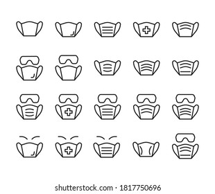 Set of Outline Vector Icons Related With Mask, medical prevention. Modern Style, Premium Quality.