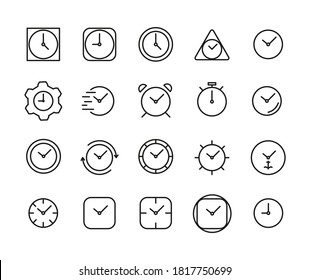 Set of Outline Vector Icons Related With Clock, Time. Modern Style, Premium Quality.