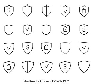 Set Of Outline Vector Icons Related Shield, Protect, Defense 