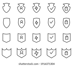 Conjunto De Iconos Del Vector De Contorno Escudo Relacionado, Proteger, Defender 