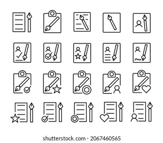 Set of Outline Vector Icons Related Edit, Register, Subscription, Subscribe, Document