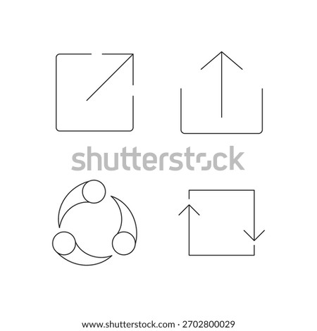 Set of outline vector icons for various share, send, and expand actions