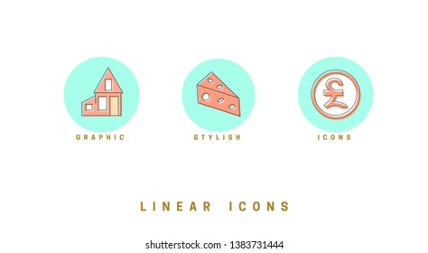 Set of outline vector icons for web design in simple linear style isolated on white background.