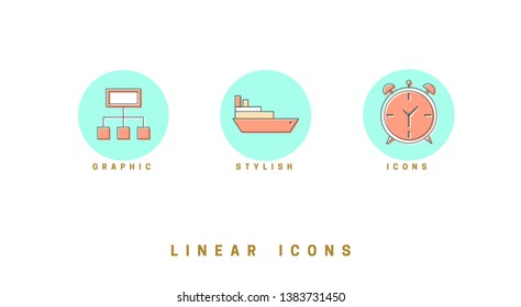 Set of outline vector icons for web design in simple linear style isolated on white background.