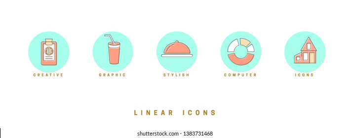 Set of outline vector icons for web design in simple linear style isolated on white background.