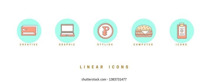 Set of outline vector icons for web design in simple linear style isolated on white background.