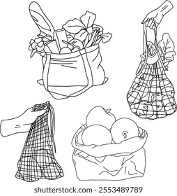 Set of outline vector illustration of ecological packaging
