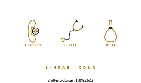 Set of outline vector medical icons for web design in simple linear style isolated on white background.