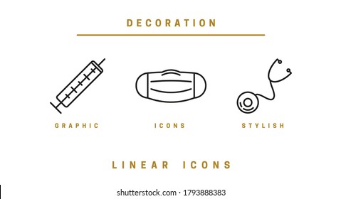 Set of outline vector medical icons for web design in simple linear style isolated on white background.