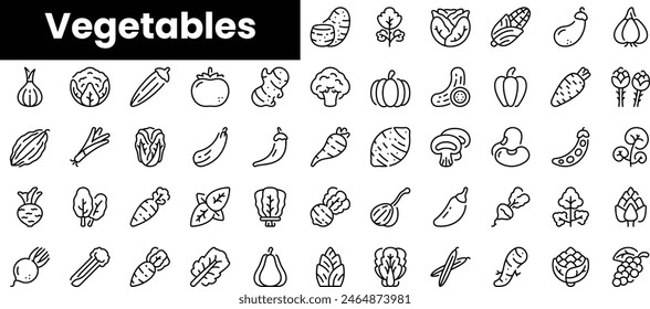 Set of outline vegetables icons. Minimalist thin linear web icon set. vector illustration.