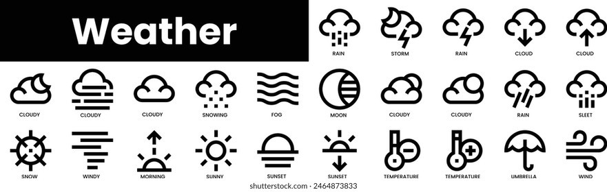 Set of outline weather icons. Minimalist thin linear web icon set. vector illustration.