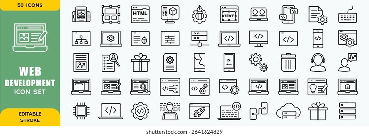  Set of outline web development icons. Minimalist thin linear web icon set. vector illustration