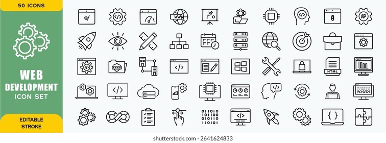  Set of outline web development icons. Minimalist thin linear web icon set. vector illustration