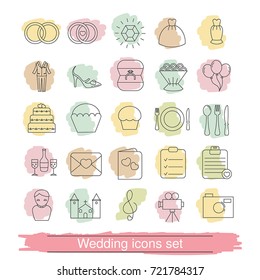 Set of outline wedding icon. Can be used in wedding invitation design, cards, websites and etc.