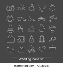 Set of outline wedding icon. Can be used in wedding invitation design, cards, websites and etc.