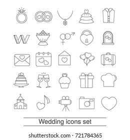 Set of outline wedding icon. Can be used in wedding invitation design, cards, websites and etc.