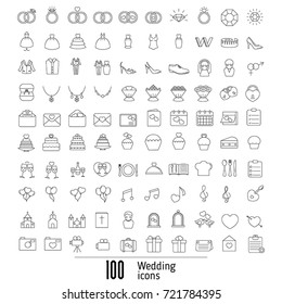 Set of outline wedding icon. Can be used in wedding invitation design, cards, websites and etc.