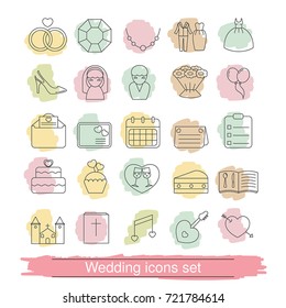 Set of outline wedding icon. Can be used in wedding invitation design, cards, websites and etc.