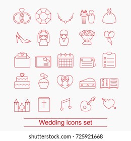 Set of outline wedding icon. Can be used in wedding invitation design, cards, websites and etc.