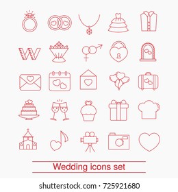 Set of outline wedding icon. Can be used in wedding invitation design, cards, websites and etc.