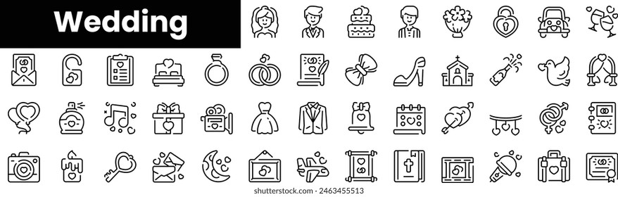 Set of outline wedding icons. Minimalist thin linear web icon set. vector illustration.