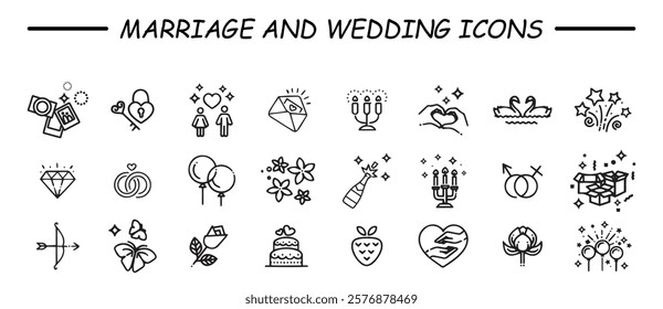 Set of outline wedding icons. Minimalist thin linear web icons bundle. vector illustration.