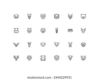 Set of outline wild animal icons. Minimalist thin linear web icon set. vector illustration.