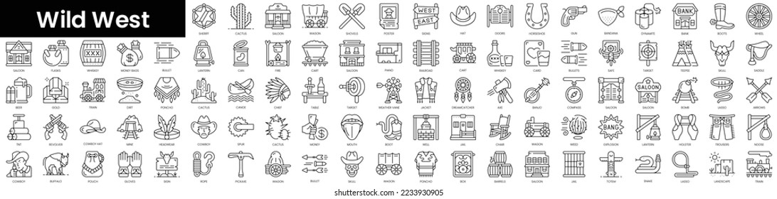 Set of outline wild west icons. Minimalist thin linear web icon set. vector illustration.