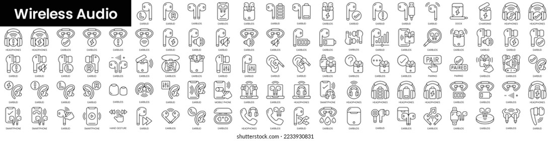 Set of outline wireless audio icons. Minimalist thin linear web icon set. vector illustration.