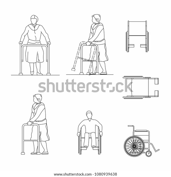 Set Outline Woman Crutches Wheelchair Isolated Stock Vector (Royalty ...