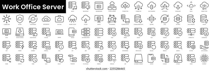 Set of outline work office server icons. Minimalist thin linear web icon set. vector illustration.