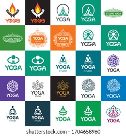 Set of outline yoga monograms and logos. Vector illustration