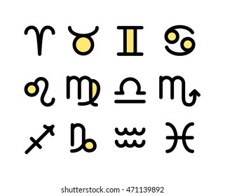 Set Outline Zodiac Signs Symbols Icons Stock Vector (Royalty Free ...