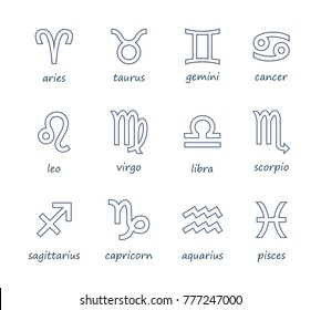 Set of outline zodiac symbol icons. Vector illustration