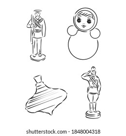Set of outlined baby's toys elements.Vector illustration. children's toy vector sketch illustration