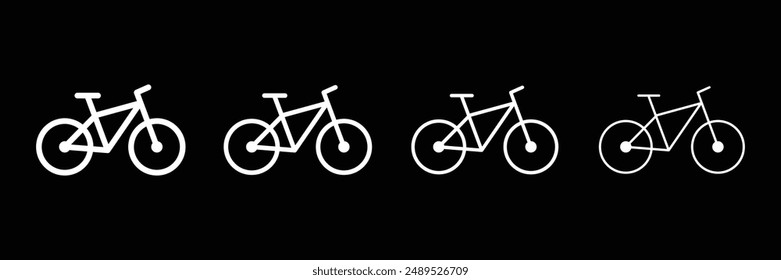 Set of outlined Bicycle icon collection with black background. Bike, racing cycle, motor bike symbol. Vector Illustration.